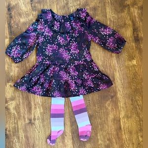 Gap girls casual chiffon floral dress with striped tights size 18-24 months